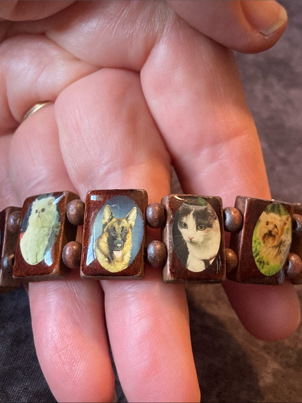 Boho Wooden Pet Photo Stretch Bracelet in Brown